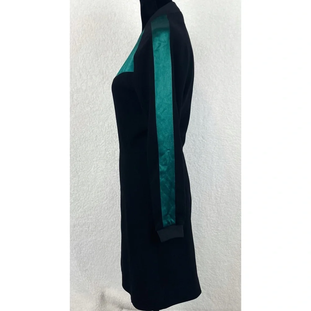 MAJE • Black/Green Rizia Contrast-Inset A-Line Long Sleeve Mini Dress, S - Picture 7 of 16